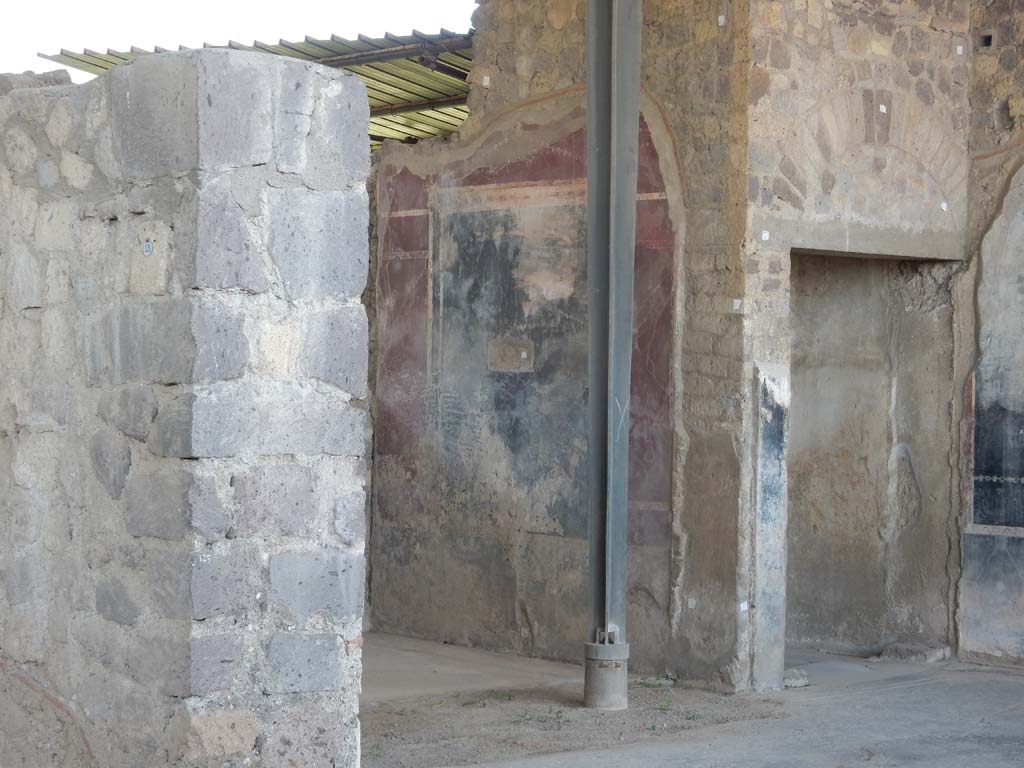 Stabiae, Secondo Complesso, June 2019. 
Room 21, looking towards west wall with painted decoration. Photo courtesy of Buzz Ferebee.

