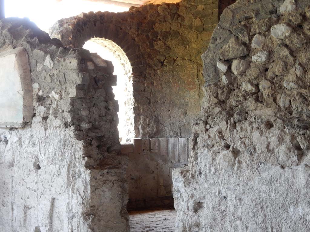 Stabiae, Villa Arianna, September 2021. 
Room 31, the tepidarium, detail of painted decoration on north wall. Photo courtesy of Klaus Heese.
