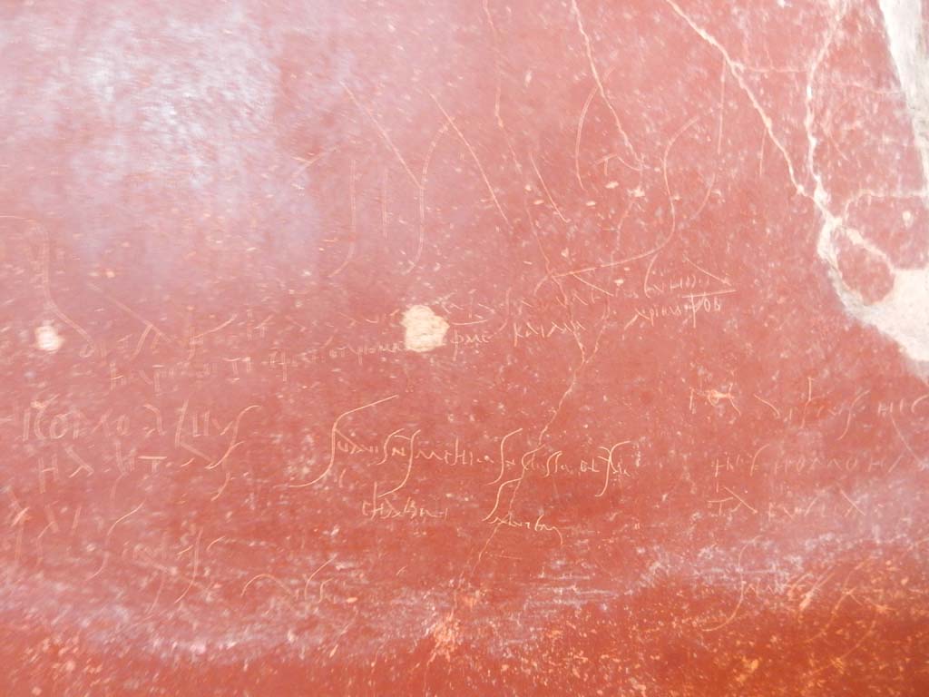 Stabiae, Villa Arianna, June 2019. W.28, detail of more graffiti on south wall. Photo courtesy of Buzz Ferebee.