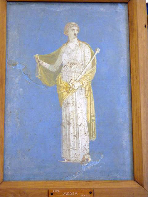 Stabiae, Villa Arianna, found 25th July 1759. Room W.26, wall painting of Leda and the swan.
Now in Naples Archaeological Museum. Inventory number 9546. 
Painting by Zahn, pre-December 1858, described as pendant to Flora.
See Zahn, W., 1852-59. Die schönsten Ornamente und merkwürdigsten Gemälde aus Pompeji, Herkulanum und Stabiae: III. Berlin: Reimer, taf. 86.