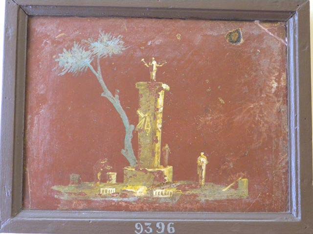 Stabiae, Villa Arianna, found 26th July 1759. Room W.26? 
Wall painting of landscape, temple with columns at the front, tree at base of temple and a boat sails in front of the temple.
Now in Naples Archaeological Museum. Inventory number 9397.
See Sampaolo V. and Bragantini I., Eds, 2009. La Pittura Pompeiana. Electa: Verona, p. 454-5.
