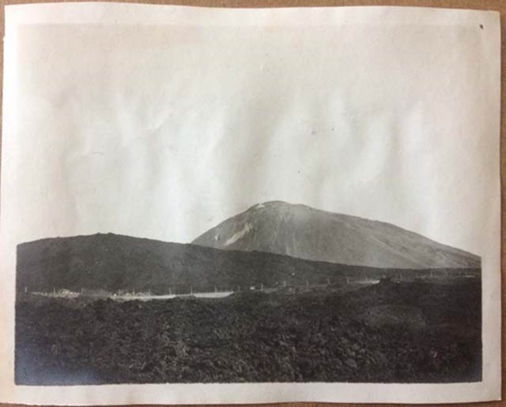 Vesuvius, August 27, 1904. View of Vesuvius with newly opened electric light railway running across.
An electric carriage and the cable posts can be seen on the line in the centre of the photo.
Photo courtesy of Rick Bauer.

