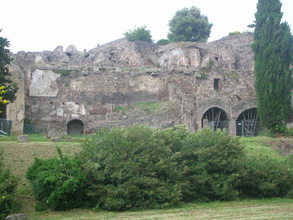 VIII.2.A, on left, with VIII.2.1, on right, Pompeii. May 2010. Looking north from rear of houses. Photo courtesy of Ivo van der Graaff.