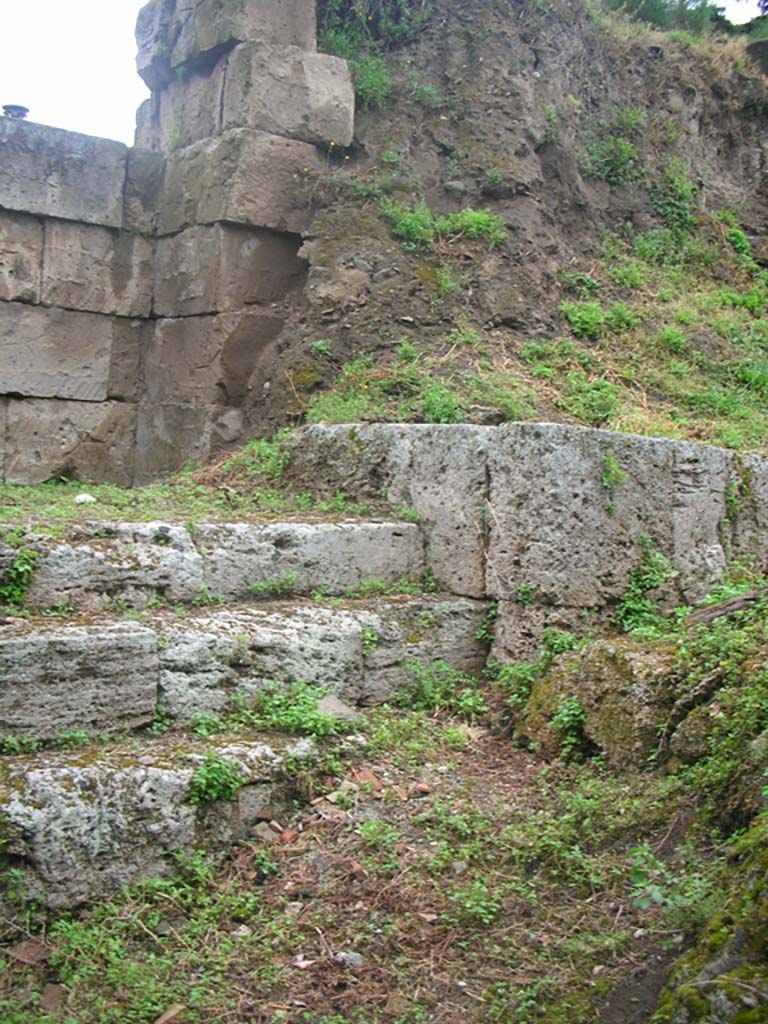 City Wall in north-west corner, Pompeii. May 2010. 
Looking north-east, continuation from above photo. Photo courtesy of Ivo van der Graaff.
