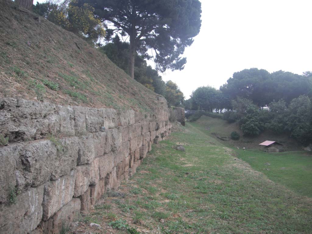 Porta Nocera and city walls on east side of Gate. May 2011. 
Looking east along Walls towards Tower III. Photo courtesy of Ivo van der Graaff
