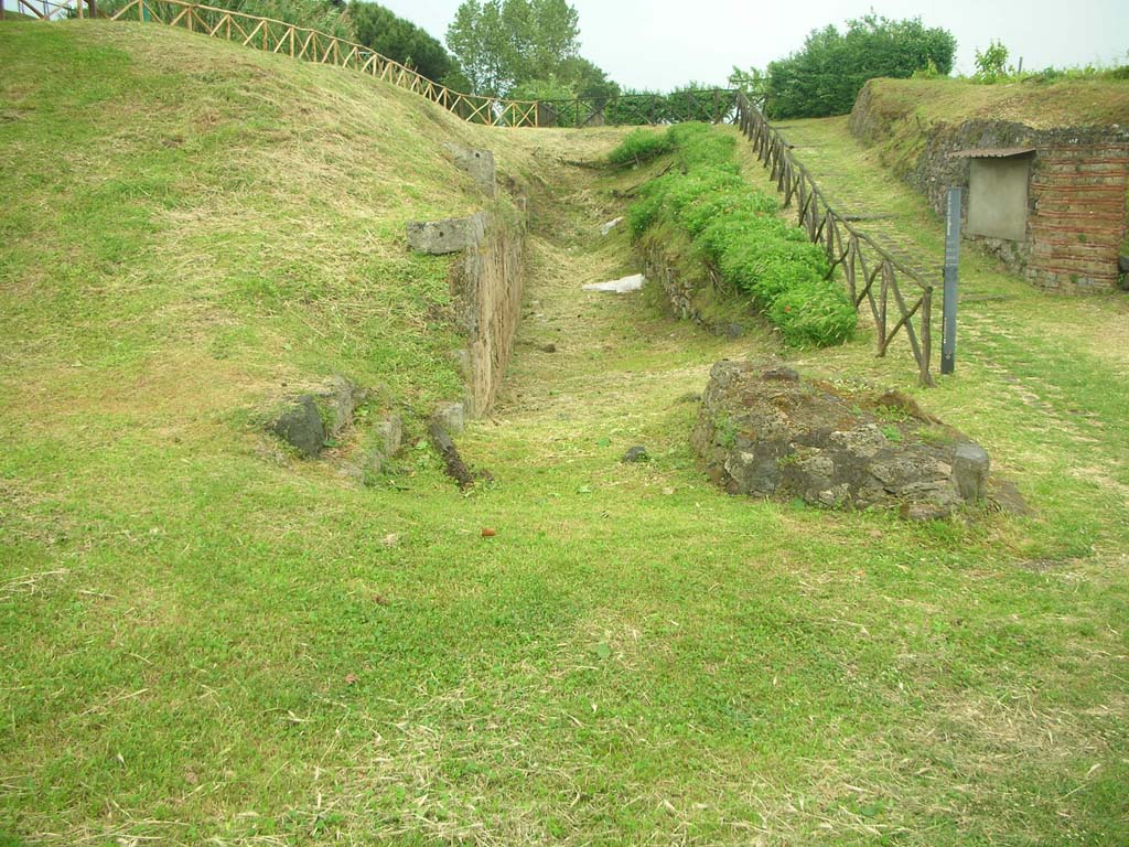 City Walls on north side of Pompeii, east side of Vesuvian Gate, May 2010. 
Looking east along site of City Wall. Photo courtesy of Ivo van der Graaff.
